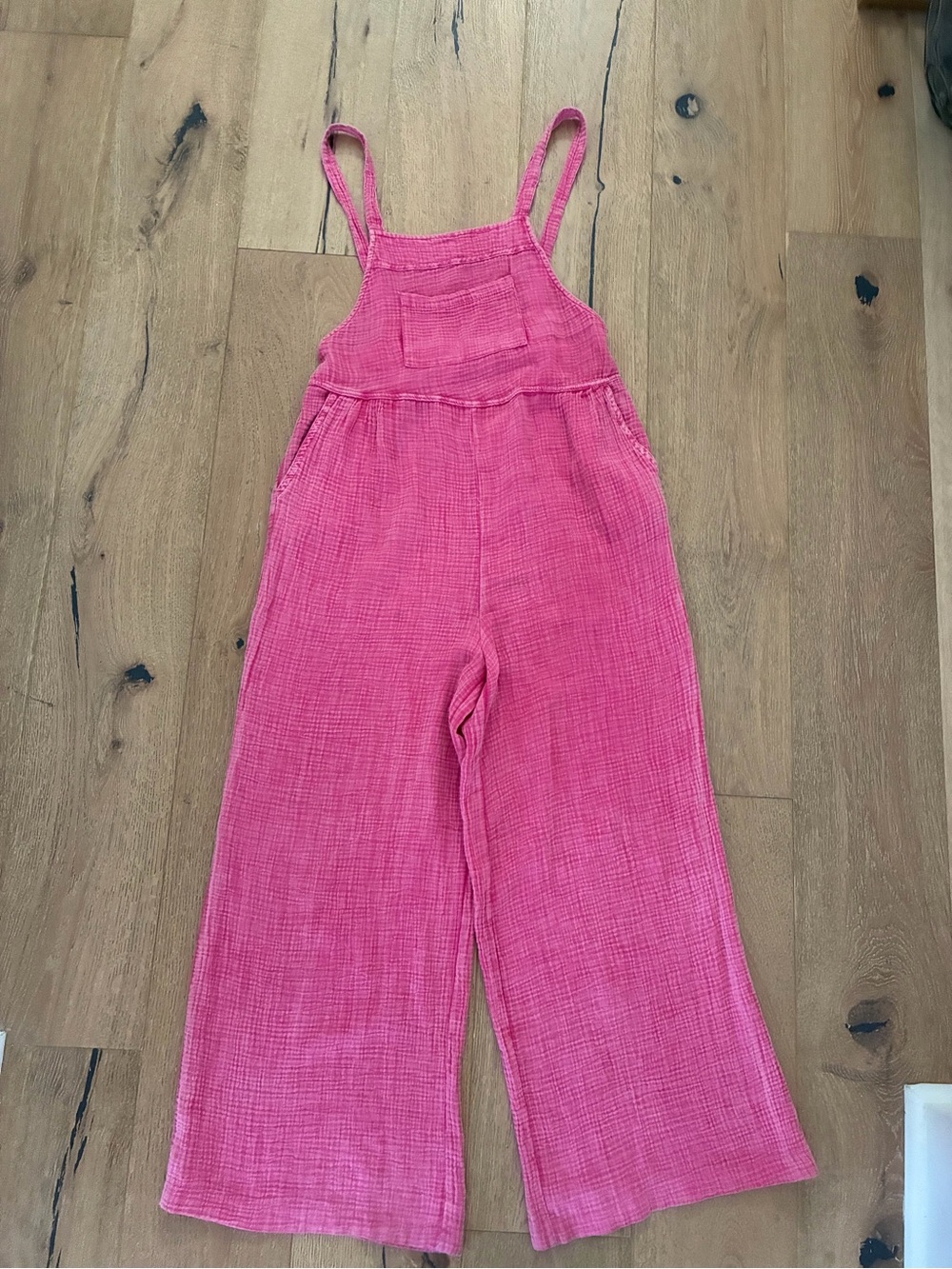 Pink Cotton Gauze Wide-Leg Overalls